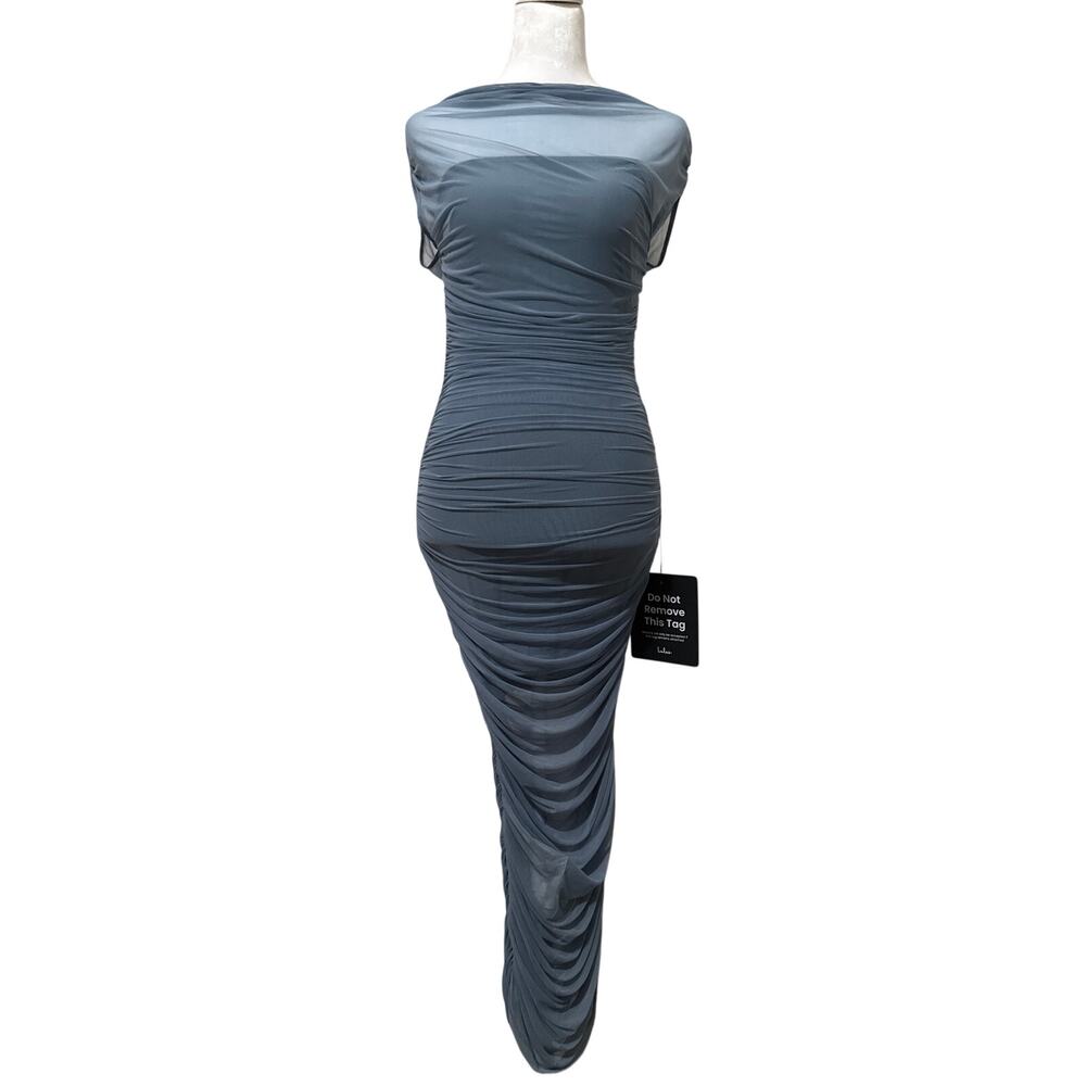 Lulus Mesh Ruched Bodycon Midi Dress Women's Size Small